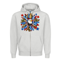 Dove Grey American flag sunflower Zipper Hoodie - Neo Western