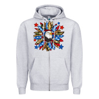 Heather Grey American flag sunflower Zipper Hoodie - Neo Western