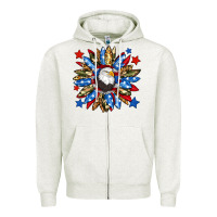 Oatmeal Heather American flag sunflower Zipper Hoodie - Neo Western