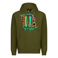 Army Green Scorpio Zodiac Sign Sunflower Leopard Serape Premium Hoodie - RanaPortraitStore