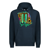 Navy Scorpio Zodiac Sign Sunflower Leopard Serape Premium Hoodie - RanaPortraitStore