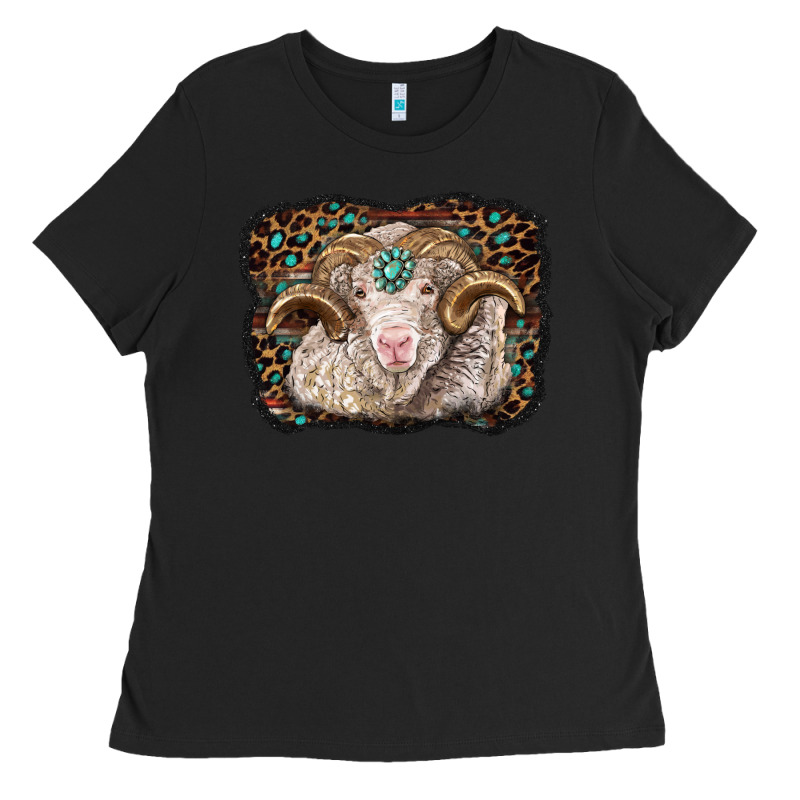 Merino Ram With Leopard Background Ladies Tee by BarkalooDesign | Teevron