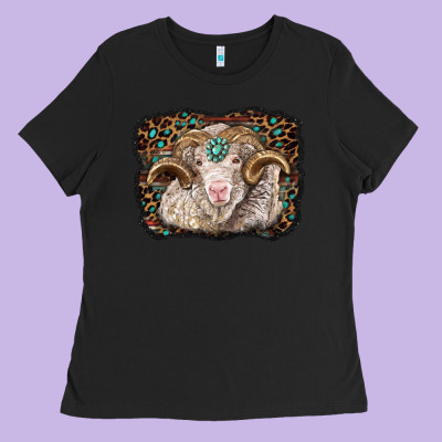 Merino Ram With Leopard Background Ladies Tee Designed By Barkaloodesign