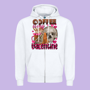 Coffee Is My Valentine Skull Zipper Hoodie Designed By Fadigitalartstudio