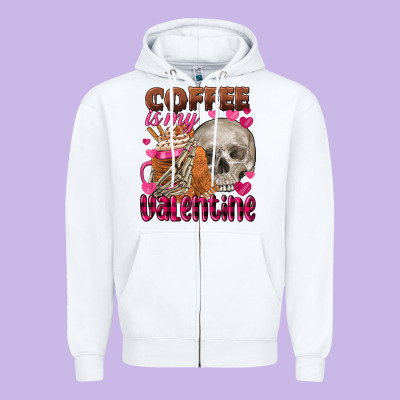 Coffee Is My Valentine Skull Zipper Hoodie Designed By Fadigitalartstudio