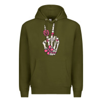 Army Green pink gemstone peace skeleton hand Premium Hoodie - MaliasSmallBusiness