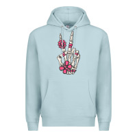 Blue Mist pink gemstone peace skeleton hand Premium Hoodie - MaliasSmallBusiness