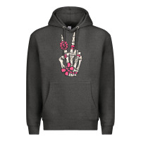 Charcoal Heather pink gemstone peace skeleton hand Premium Hoodie - MaliasSmallBusiness
