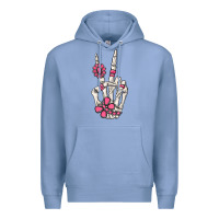 Colony Blue pink gemstone peace skeleton hand Premium Hoodie - MaliasSmallBusiness