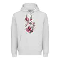 Dove Grey pink gemstone peace skeleton hand Premium Hoodie - MaliasSmallBusiness