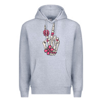 Heather Grey pink gemstone peace skeleton hand Premium Hoodie - MaliasSmallBusiness