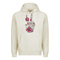 Oatmeal Heather pink gemstone peace skeleton hand Premium Hoodie - MaliasSmallBusiness