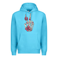 Ocean Blue pink gemstone peace skeleton hand Premium Hoodie - MaliasSmallBusiness