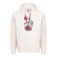 Pale Pink pink gemstone peace skeleton hand Premium Hoodie - MaliasSmallBusiness