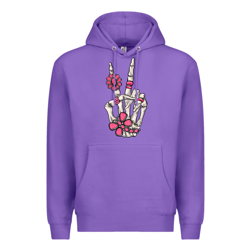 Pink Gemstone Peace Skeleton Hand Premium Hoodie by MaliasSmallBusiness | Teevron
