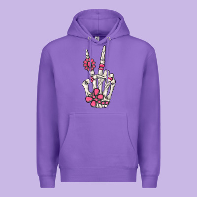 Pink Gemstone Peace Skeleton Hand Premium Hoodie Designed By Maliassmallbusiness