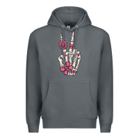 Rock pink gemstone peace skeleton hand Premium Hoodie - MaliasSmallBusiness