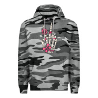 Slate Camo pink gemstone peace skeleton hand Premium Hoodie - MaliasSmallBusiness