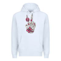 White pink gemstone peace skeleton hand Premium Hoodie - MaliasSmallBusiness