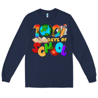 Navy 100 days of school Long Sleeve Tee - texasbilliewilder