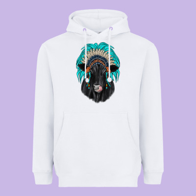 Black Angus Indian Headdress Heavyweight Hoodie Designed By Jahusdesignshop