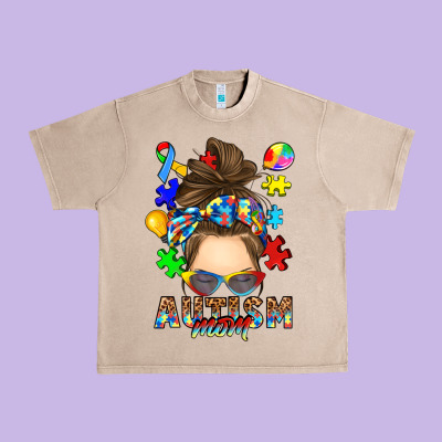 Messy Bun Autism Mom Urban Heavy Tee Designed By Ranaportraitstore