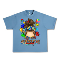 Pebble Blue messy bun autism mom Urban Heavy Tee - RanaPortraitStore