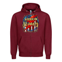 Burgundy American honey 4th of july Zipper Hoodie - CowGirlArtShop