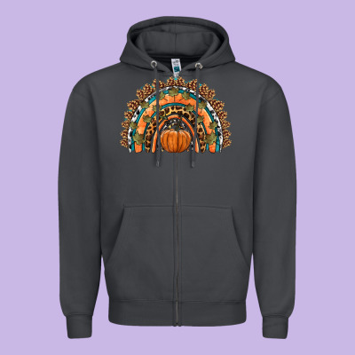 Fall Pumpkin Rainbow Zipper Hoodie Designed By Hra Design Shop