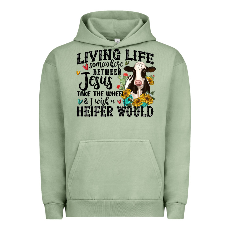 Living Life Somewhere Between Jesus Take The Wheel Urban Hoodie by MaliasSmallBusiness | Teevron