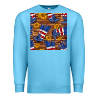 Ocean Blue america western boots and sunflower seamless pattern Premium Sweatshirt - BundleAndBundleShop
