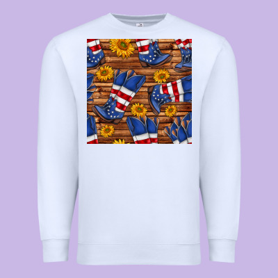 America Western Boots And Sunflower Seamless Pattern Premium Sweatshirt Designed By Bundleandbundleshop