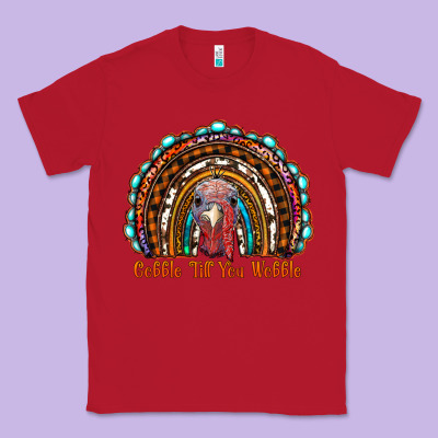Gobble Till You Wobble Thanksgiving Rainbow Classic Tee Designed By Ranaportraitstore
