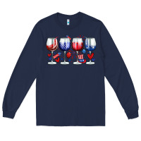 Navy American wine glasses Long Sleeve Tee - Zillion Design Studio