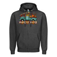 Charcoal Heather meet me af the pumpkin patch Zipper Hoodie - CowhideDigitalArt