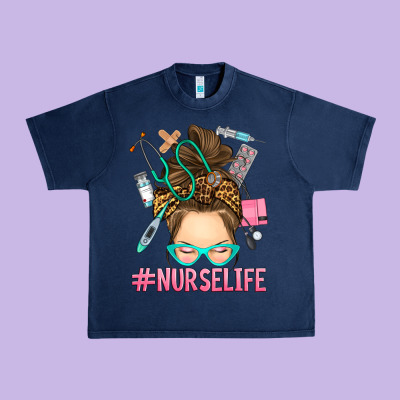 Messy Bun Nurse Life Urban Heavy Tee Designed By Ranaportraitstore
