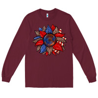 Burgundy American flag leopard sunflower Long Sleeve Tee - Zillion Design Studio