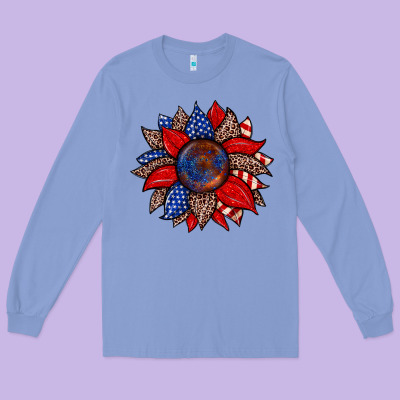 American Flag Leopard Sunflower Long Sleeve Tee Designed By Zillion Design Studio