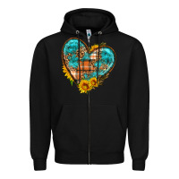 Black fall pattern heart with sunflower Zipper Hoodie - HRA Design Shop