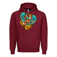 Burgundy fall pattern heart with sunflower Zipper Hoodie - HRA Design Shop