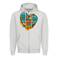 Dove Grey fall pattern heart with sunflower Zipper Hoodie - HRA Design Shop