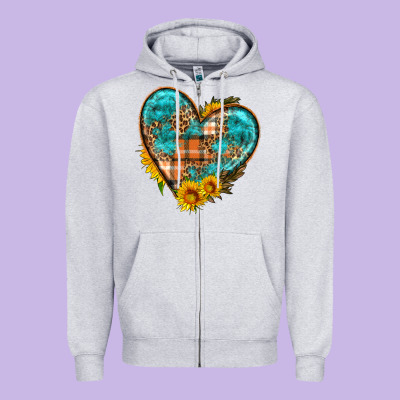 Fall Pattern Heart With Sunflower Zipper Hoodie Designed By Hra Design Shop