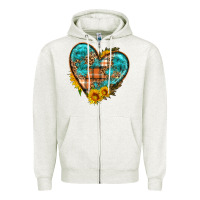 Oatmeal Heather fall pattern heart with sunflower Zipper Hoodie - HRA Design Shop