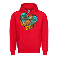 Red fall pattern heart with sunflower Zipper Hoodie - HRA Design Shop