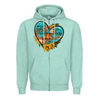 Seafoam fall pattern heart with sunflower Zipper Hoodie - HRA Design Shop