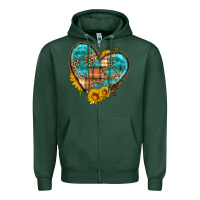 Sports Green fall pattern heart with sunflower Zipper Hoodie - HRA Design Shop