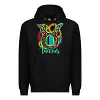 Black Taurus Zodiac Sign Sunflower Leopard Serape Premium Hoodie - RanaPortraitStore