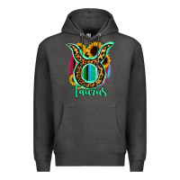 Charcoal Heather Taurus Zodiac Sign Sunflower Leopard Serape Premium Hoodie - RanaPortraitStore