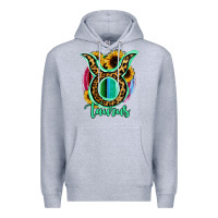 Heather Grey Taurus Zodiac Sign Sunflower Leopard Serape Premium Hoodie - RanaPortraitStore