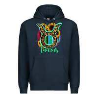 Navy Taurus Zodiac Sign Sunflower Leopard Serape Premium Hoodie - RanaPortraitStore
